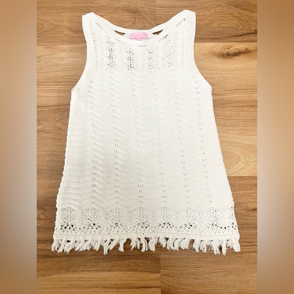 Lilly Pulitzer White Brooklyn Sweater with Fringe Hem